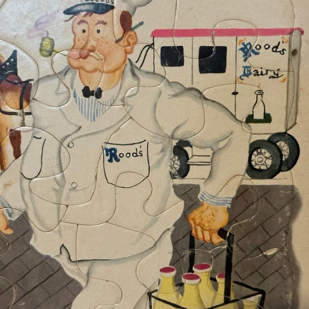 Vintage Playskool Inset Puzzles Milkman Mailman Made in USA Set of 2 MCM Folkart